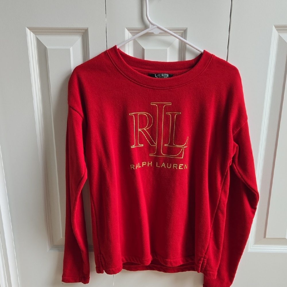 Ralph Lauren Red Crewneck Sweater with Gold RL Monogram